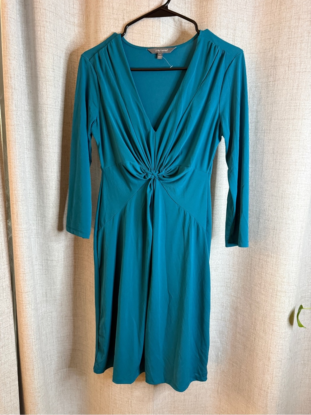 Daisy Fuentes Teal Twist-Waist V-Neck Long Sleeve Dress